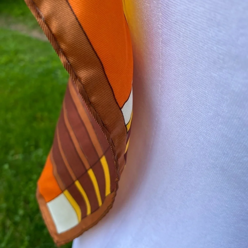 Vintage Orange Brown Geometric Acetate Scarf